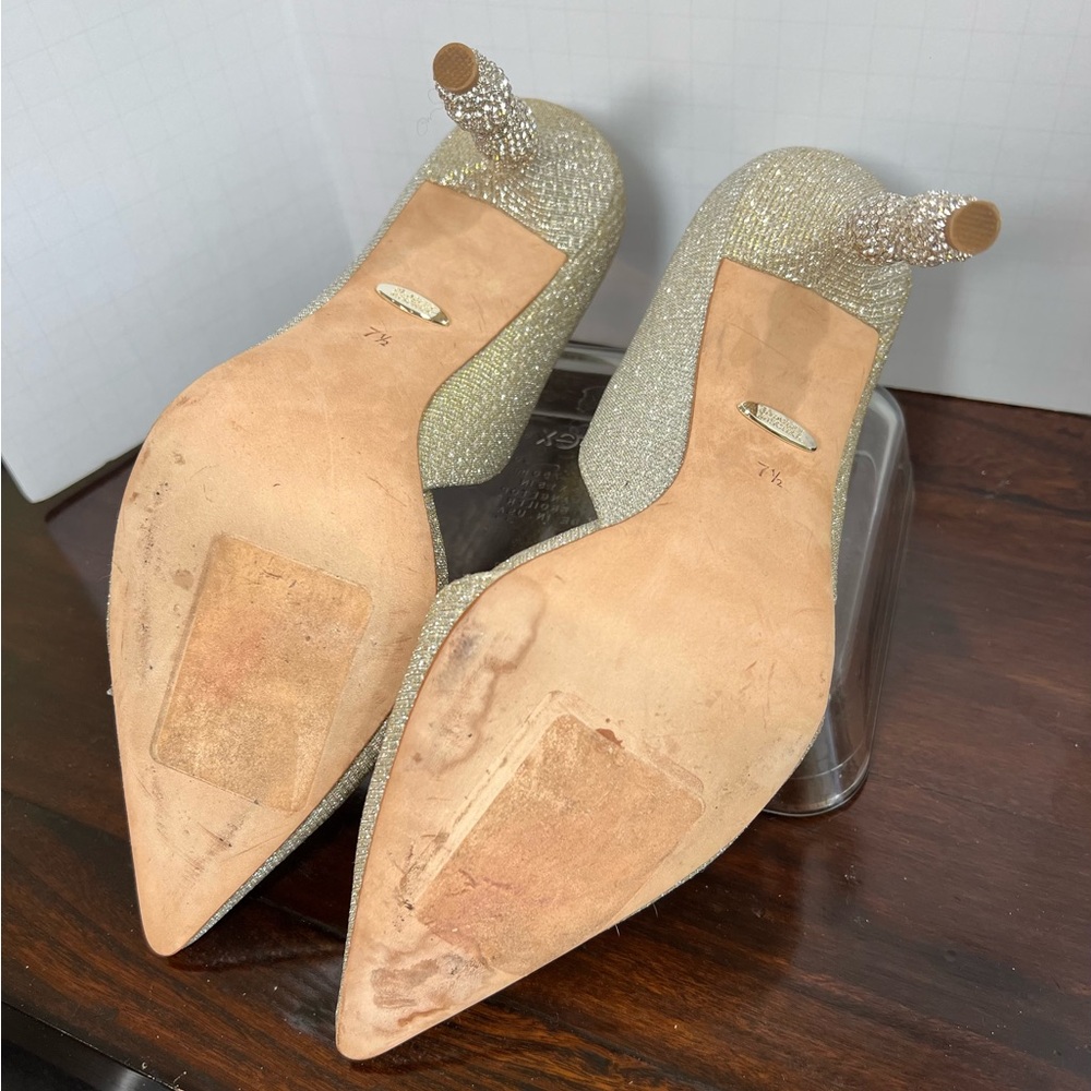 Badgley Mischka Rhinestone Heels Gold/Champagne 7.5, EUC - Picture 10 of 11